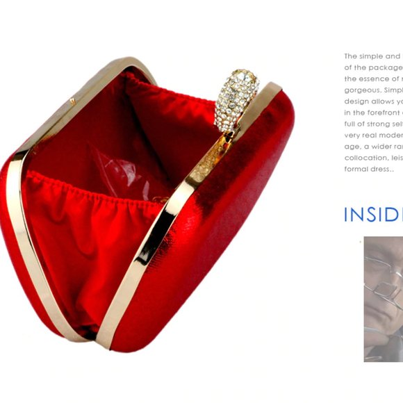 New Silk Clothing Red Gold diamond clutch - Picture 3 of 5